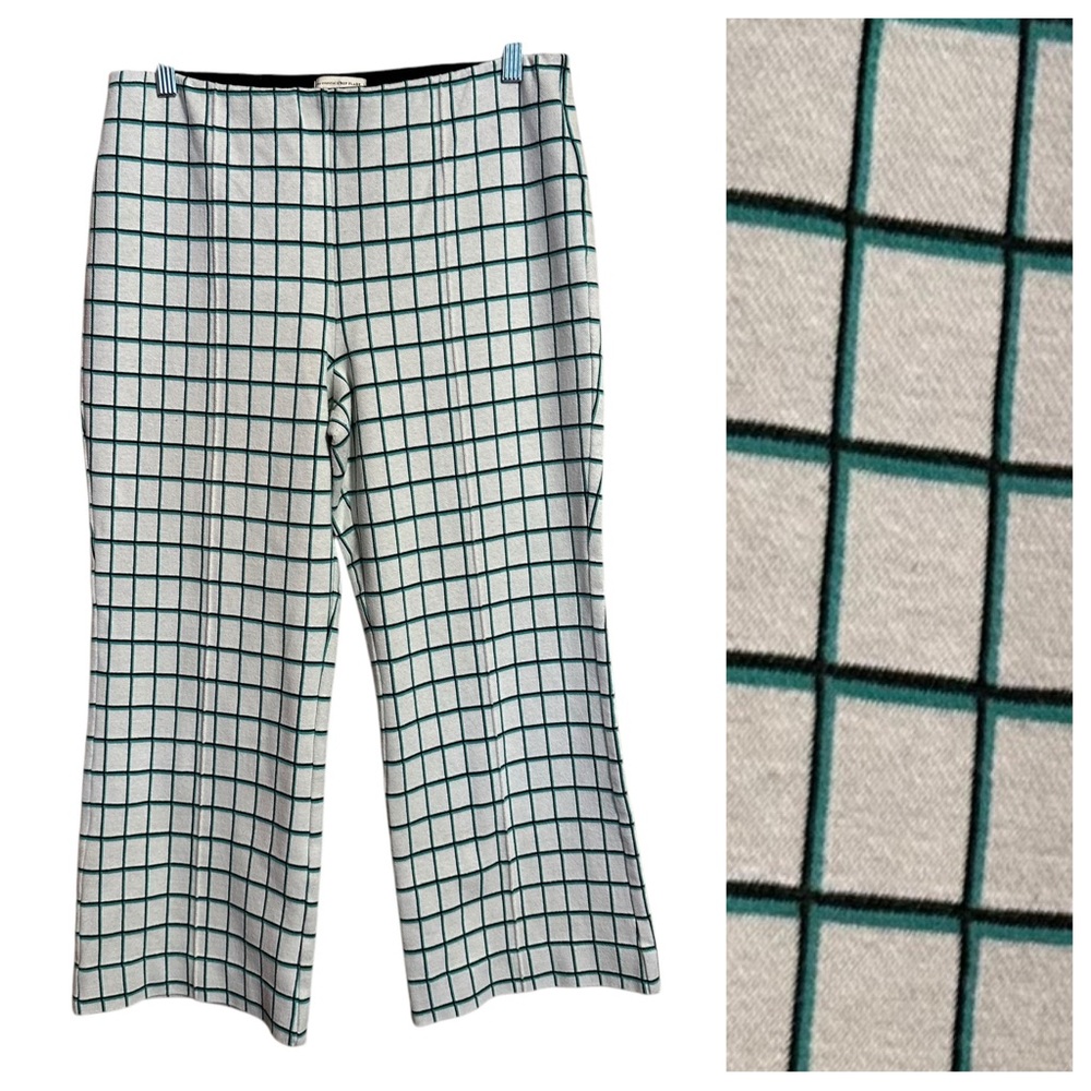Anthropologie Essential Crop Flare Cream Golf Plaid Midrise Cropped Pants Medium